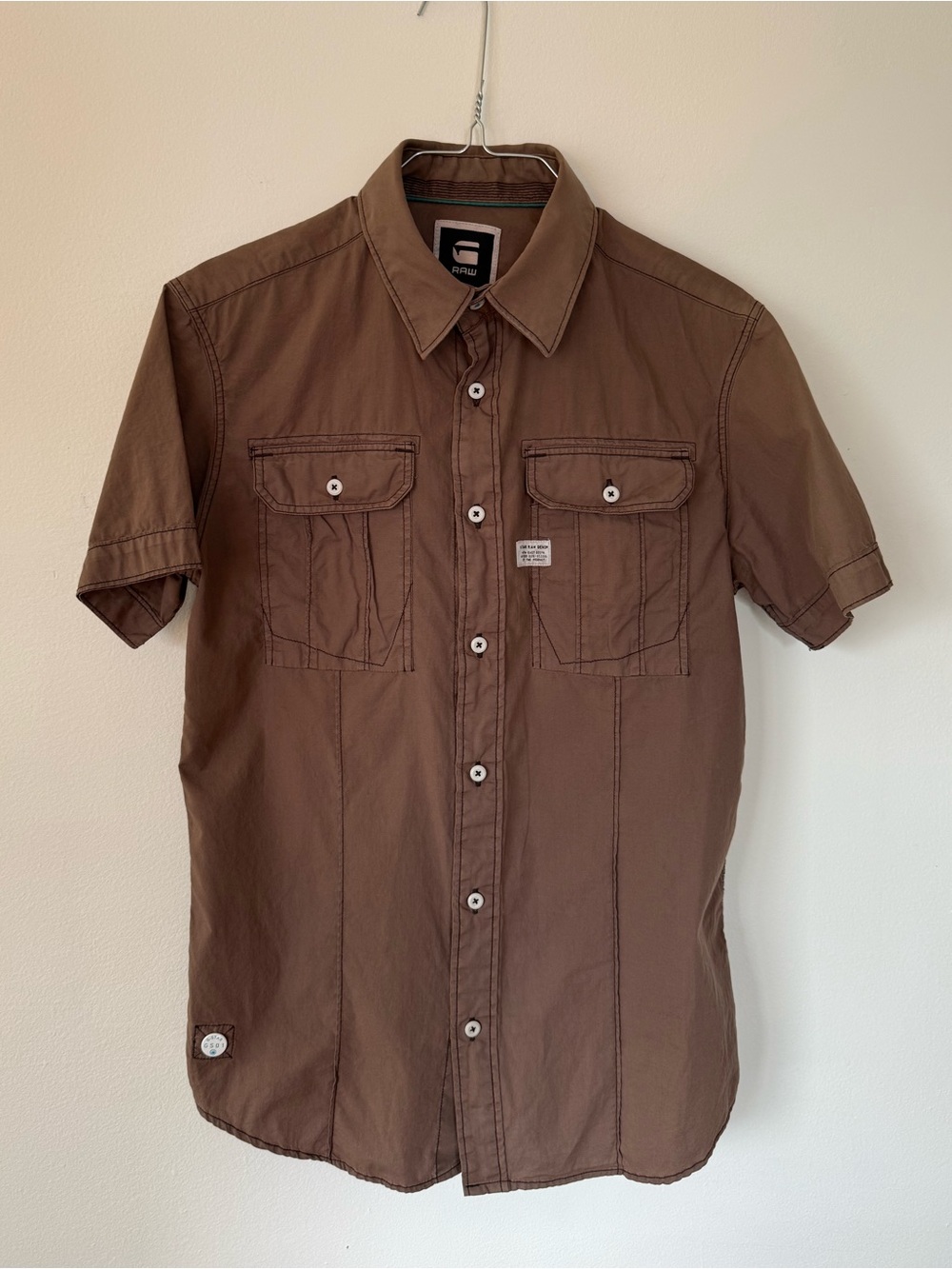 G-Star Short Sleeve Button-Down Shirt in Brown